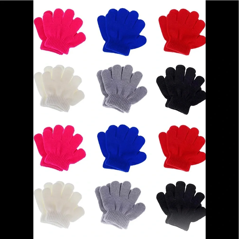 Pangda Kids Winter Knitted Gloves (Ages 5-7 Years old, 6 Colors). 12 pairs